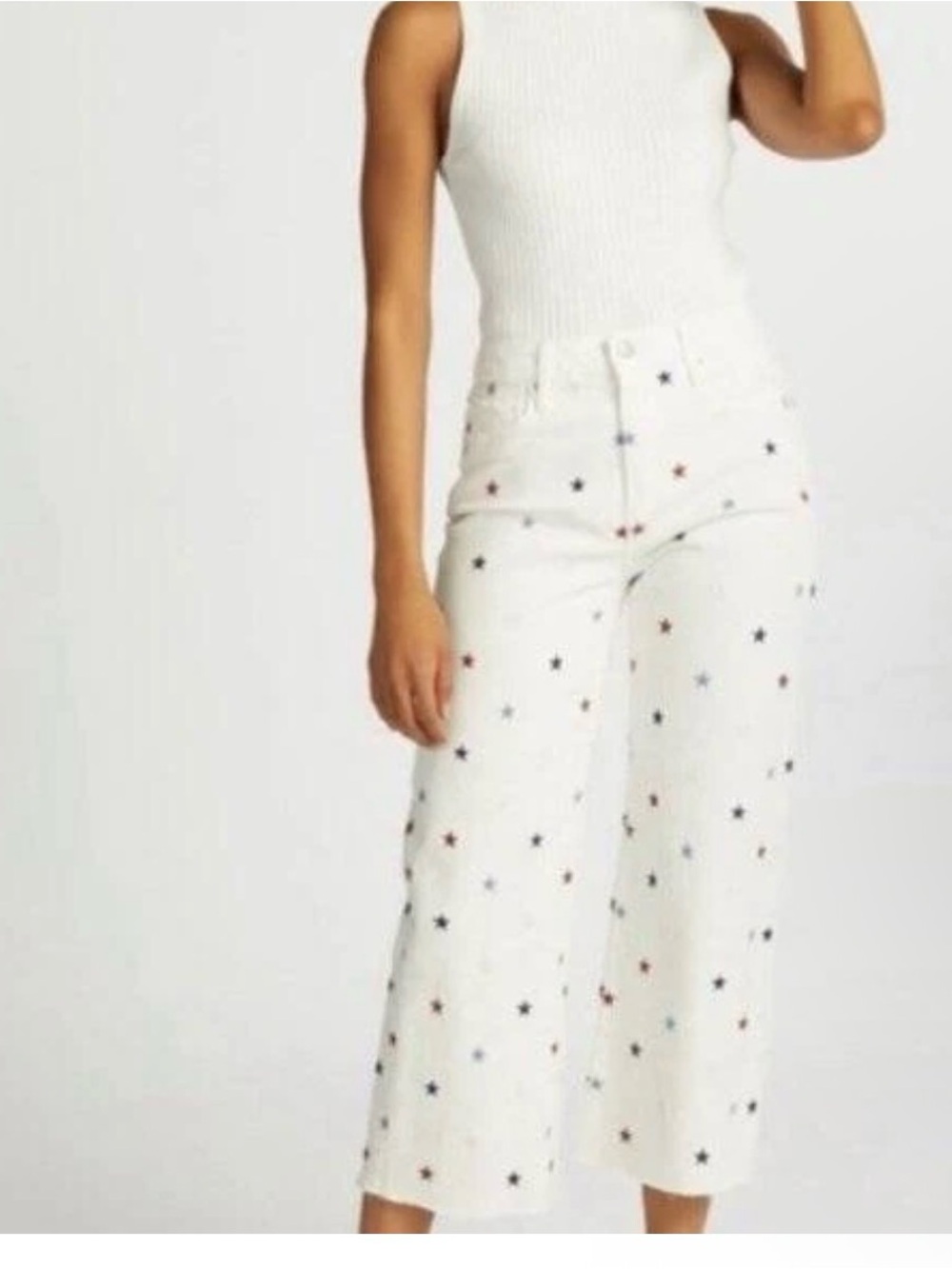 DRIFTWOOD White Cropped Wide-Leg Jeans with Multicolor Star Print